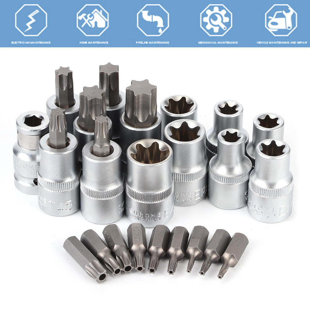 【ราคาต่ำสุด】Hex Socket Set, 23Pcs/set 1/2in Hex Socket Bit E Type Star ...