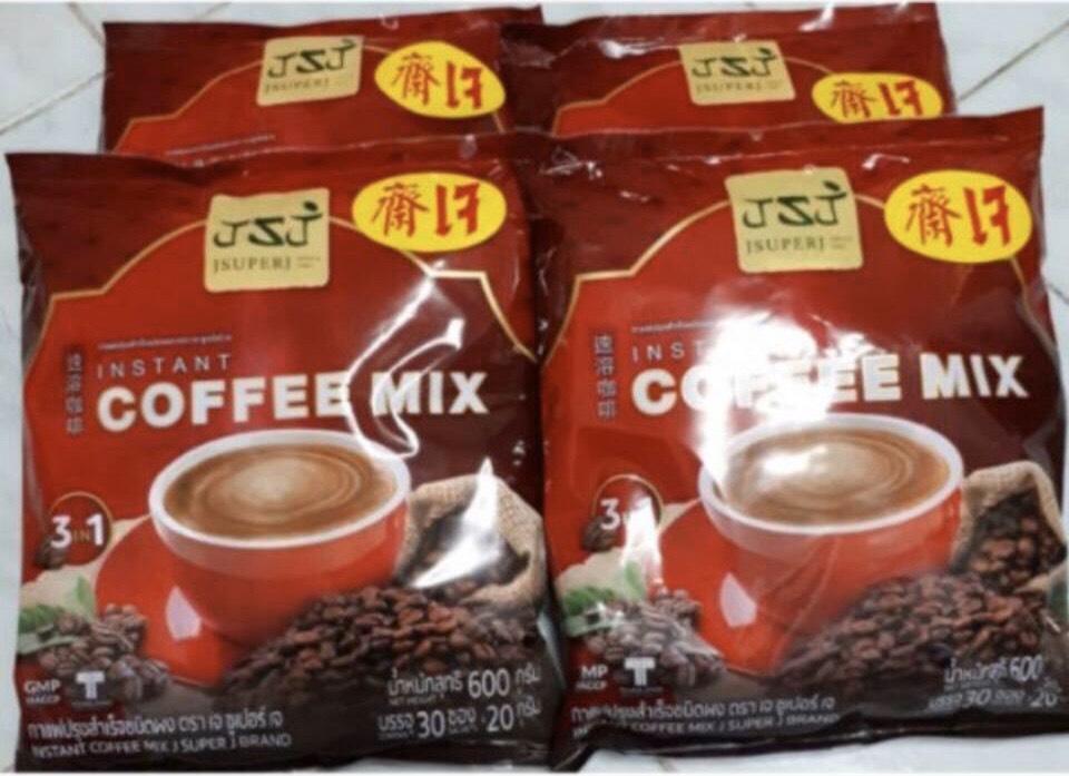 กาแฟเจ #กาแฟ 3 in 1#coffee mix ตรา  JSJ เครืองดื่มเจ#กาแฟเจ รสกลมกล่อม หอม  1 ห่อ มี 30 ซอง ดื่มอร่อย สินค้าขายดี สะดวก ใหม่ มีอย.