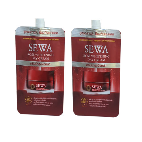 Sewa ครีมซองกันแดด Sewa Rose whitening day cream SPF 50+PA เซวา ไวท์เทนนิ่ง เดย์ ครีม ชนิดซอง (8ml/ซอง) จำนวน 2 ซอง