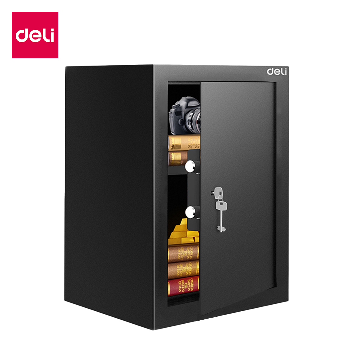 Deli ตู้เซฟ ตู้เซฟนิรภัย ตัวเครื่องทำจากเหล็ก พร้อมสลักล็อคแบบหนา แข็งแรง ทนทาน ขึ้นรูปแบบชิ้นเดียวไร้รอยต่อป้องกันการงัดแงะ ปลอดภัยไร้กังวล Safe box ราคา 1,198 บาท*ส่งฟรี