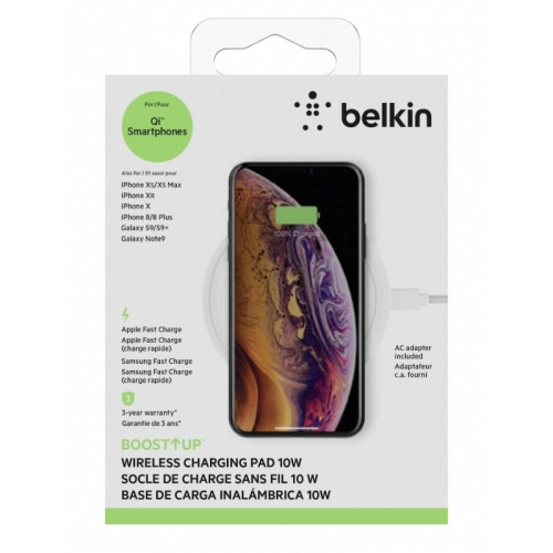 แท่นชาร์จไร้สาย Belkin Wireless Charger Pad 10W Boost Up Bold จ่ายไฟคงที่ ชาร์จเต็มรวดเร็ว Wireless Charger สีขาว (ของแท้,มีประกัน)