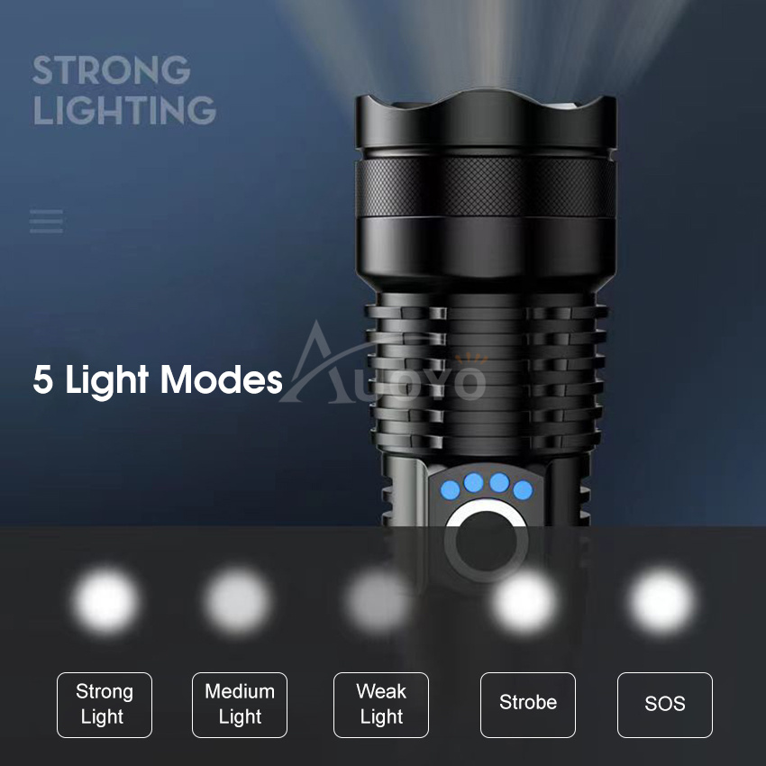 Auoyo Imitate P50 Strong Light Portable Multi-function Flashlight Remote Display Charging Waterproof Outdoor Flashlight Camping Outdoor Lamp Outdoor Waterproof Torchlight