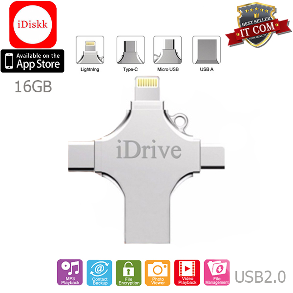 (ของแท้) iDrive iDiskk Pro LK-813 16/32/64/128GB 3in1 USB2.0 แฟลชไดร์ฟสำรองข้อมูลพกพา USB Flash Drive for iPhone iPad iPod and Android Typc-C