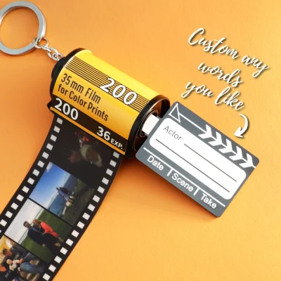 Customized 10 Photos 2 Texts Memory Gifts Custom Roll Film Keychain Album Keyring DIY Custom Personalized Anniversary Keychains