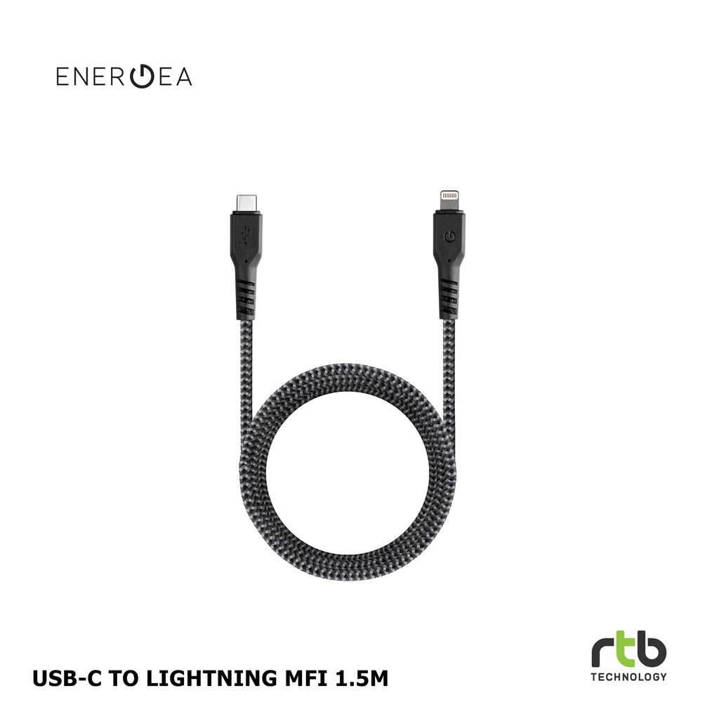 Energea สายชาร์จ Cable FibraTough USB-C To Lightning MFi 1.5M - Black (สินค้ารับประกัน 3 ปี)