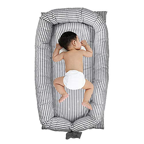 Windream เปลเด็กทารกสีเทาลาย-เด็ก Lounger Breathable Washable แบบพกพาและน้ำหนักเบาเหมาะสำหรับ Cuddling Lounging Co Sleeping Napping และ Travel(0-24เดือน)