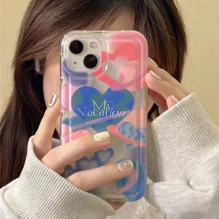 For IPhone 14 Pro Max IPhone Case Thickened TPU Soft Case Clear Case Shockproof Pink Pink and Blue Heart Compatible with For IPhone 13 Pro Max 12 11