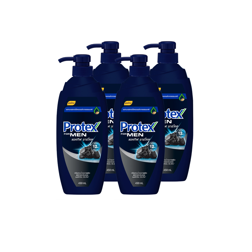 [ส่งฟรี ขั้นต่ำ 99] โพรเทคส์ ฟอร์เมน แอคทีฟ ชาร์โคล 450 มล. ขวดปั๊ม รวม 4 ขวด ช่วยลดกลิ่นกาย (ครีมอาบน้ำ, สบู่อาบน้ำผู้ชาย) Protex For Men Active Charcoal 450ml Total 4 Pcs Helps Reduce Body Odor (Men Shower Cream, Men Body Soap)