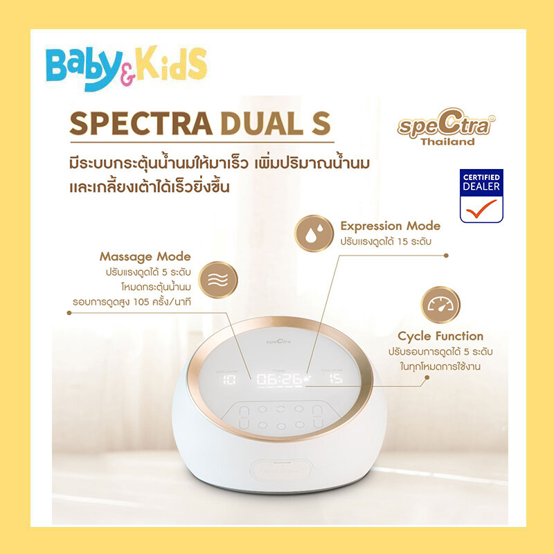 spectra ปั๊มนมรุ่น DUAL S ปั๊มนมไฟฟ้า เครื่องปั๊มนมไฟฟ้าปั๊มคู่ สินค้าศูนย์ไทยแท้100 % รับประกันศูนย์ไทย 1ปี