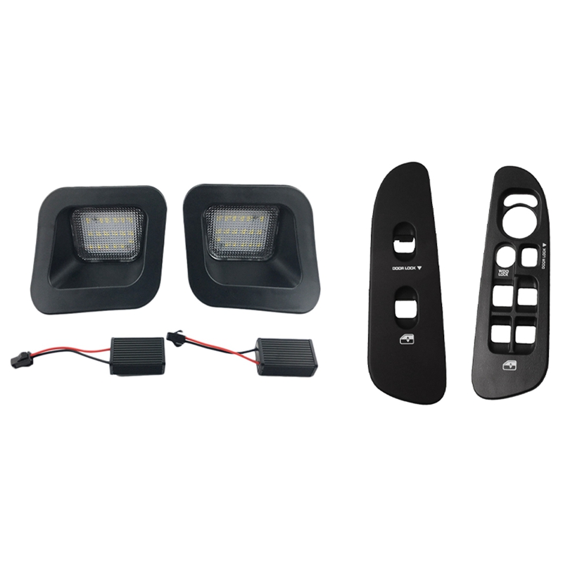 2 Set Car Accessories: 1 Set License Plate Rear Bumper Lights & 1 Set Window Door Lock Switch Bezel Panel