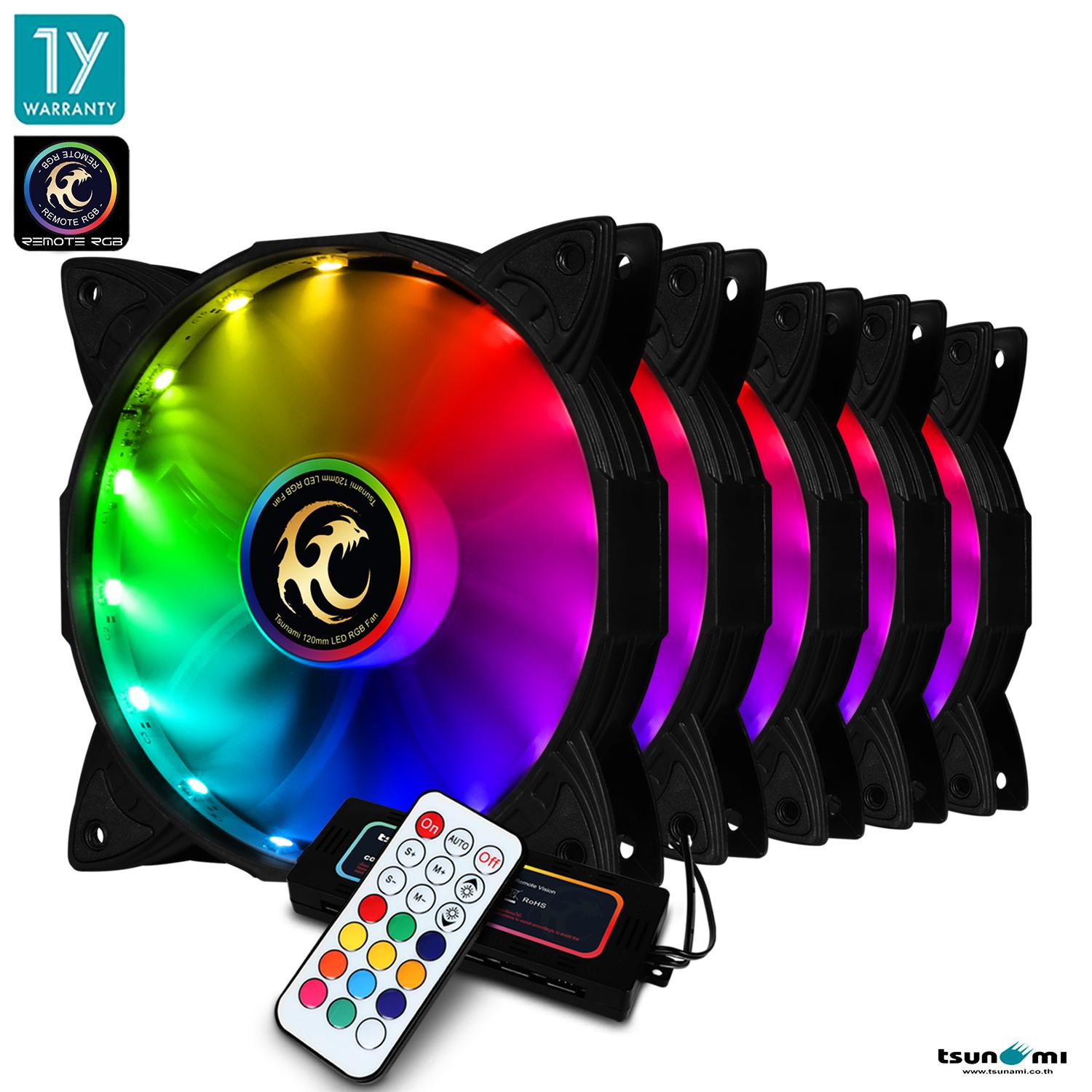 Tsunami Rainbow Series RGB Cooling Fan X 5   120mm with Remote Control