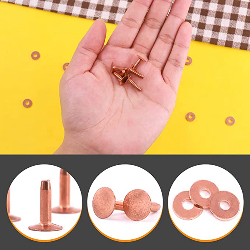 25 Sets Copper Rivet Burrs Washer, Long Leather Copper Rivet Fastener