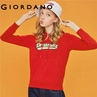 Giordano Women เสื้อกันหนาวฮู้ดดี้ มีหมวกคลุม มีกระเป๋าล้วงด้านหน้า สกรีนลายข้อความ Free Shipping 05399782