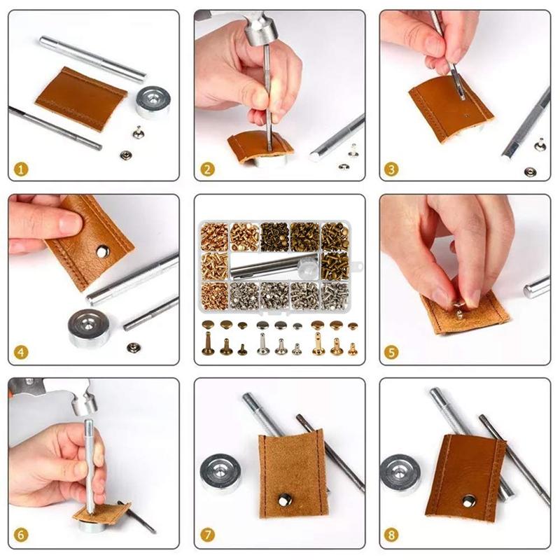 300 Sets Leather Rivets Double Cap Rivet Tubular Metal Studs With Punch  Pliers Fixing Set Tools For Diy Leather Craft