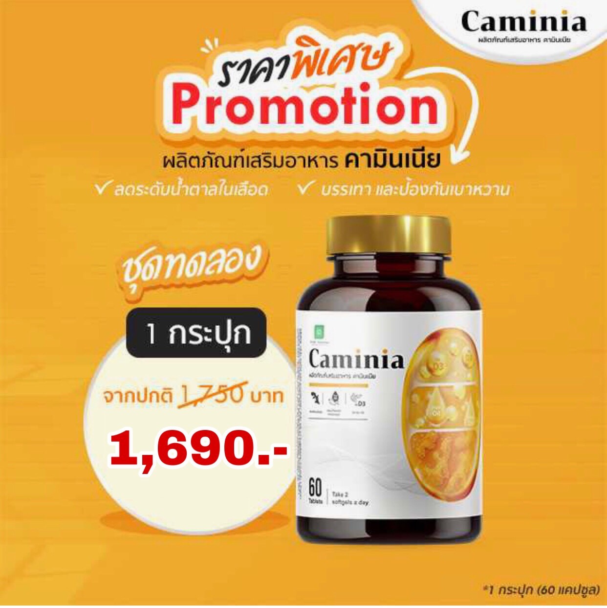 (ส่งฟรี) คามินเนีย Caminia ป้องกันและบรรเทา เบาหวาน น้ำตาล ความดัน