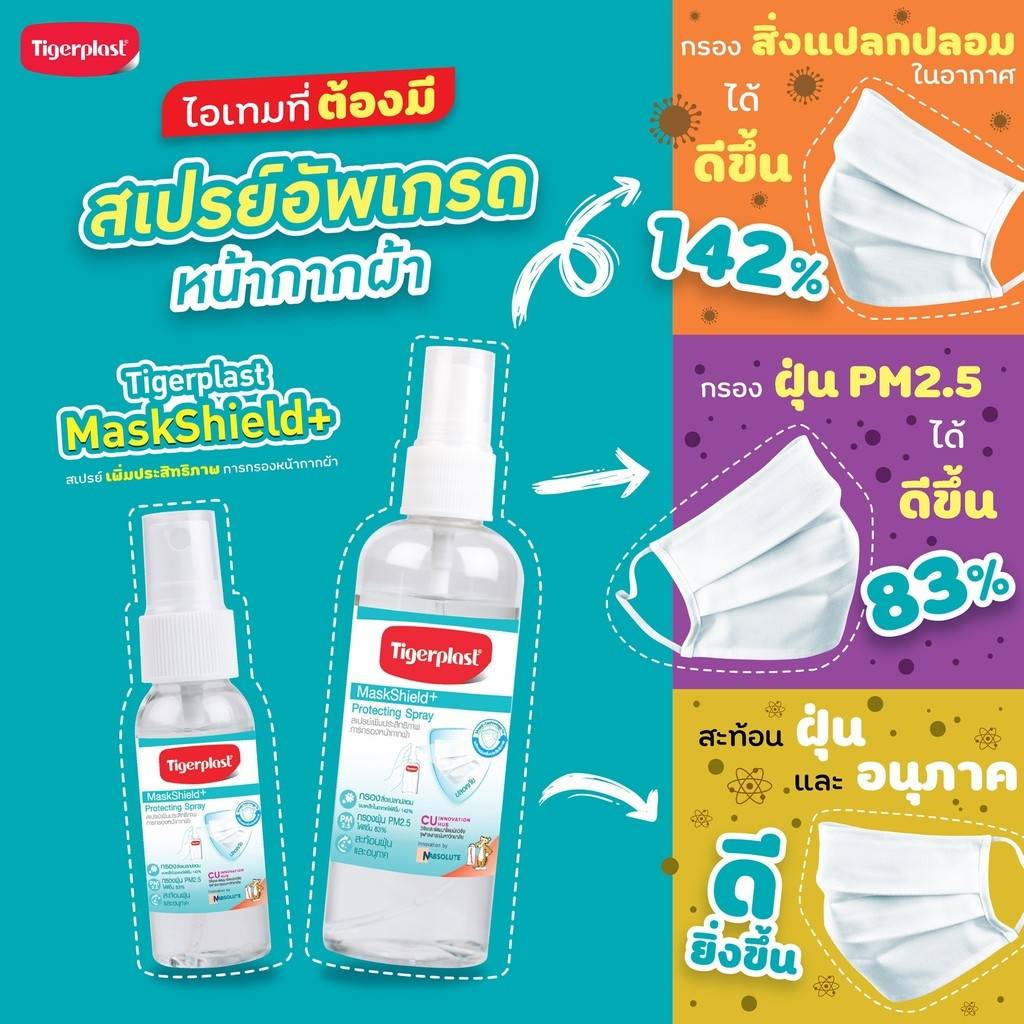 Tigerplast Medical MaskShield+ Protecting Spray สเปรย์เพิ่มประสิทธิภาพการกรองหน้ากากผ้า ขนาด 100 ml