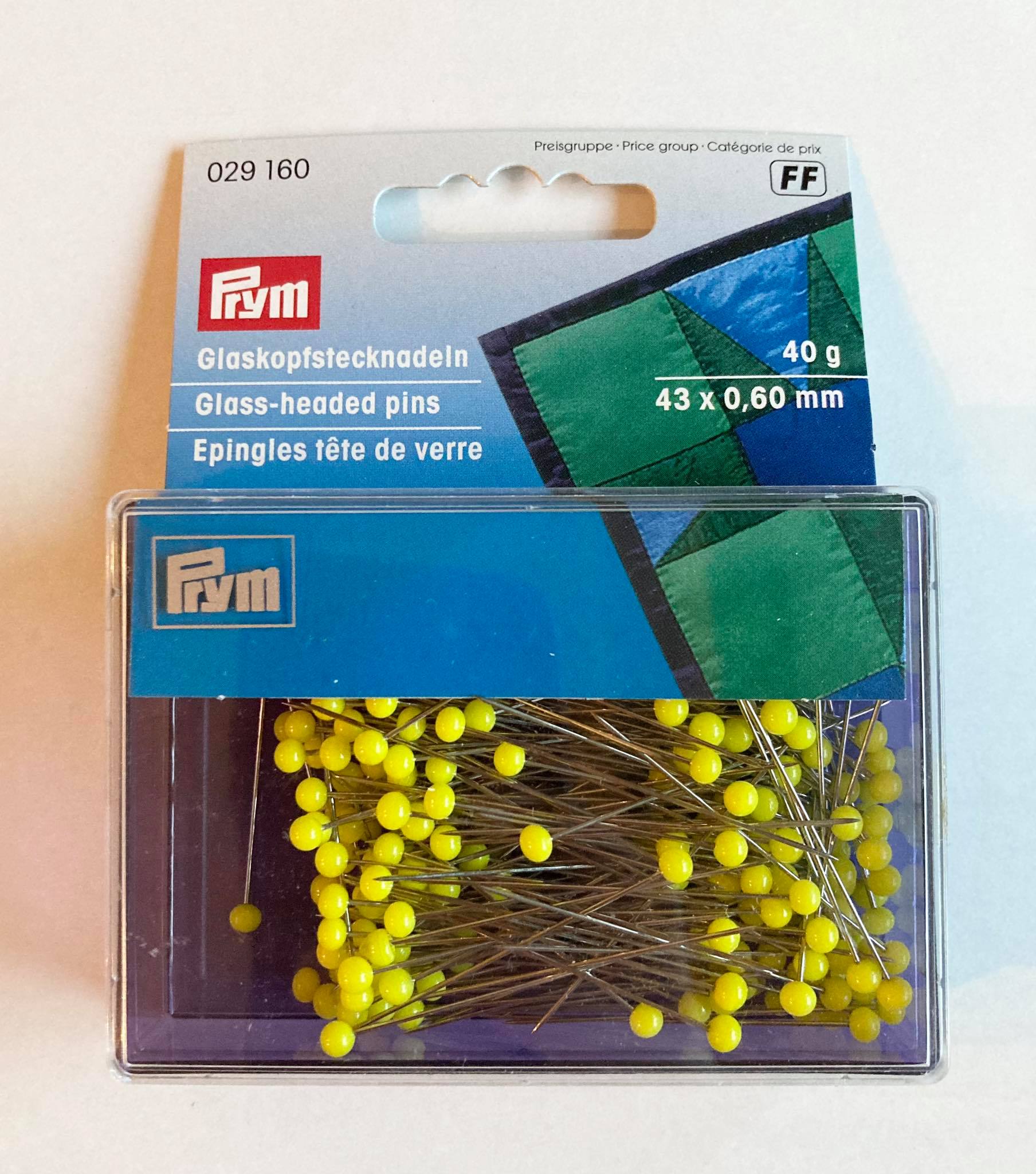Prym Glass-headed pins, 0.60 x 43mm, yellow, 40g / เข็มหัวแก้วสีเหลือง ขนาด 0.60 x 43 มิลลิเมตร 40 กรัม แบรนด์ Prym จากประเทศเยอรมนี (G029160)