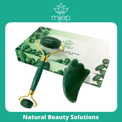 Jade Face Roller and Gua Sha - 100% Pure Authentic Beauty Tools for facial massage . Traditional Chinese Medicine skincare massager tools (derma roller alternative)