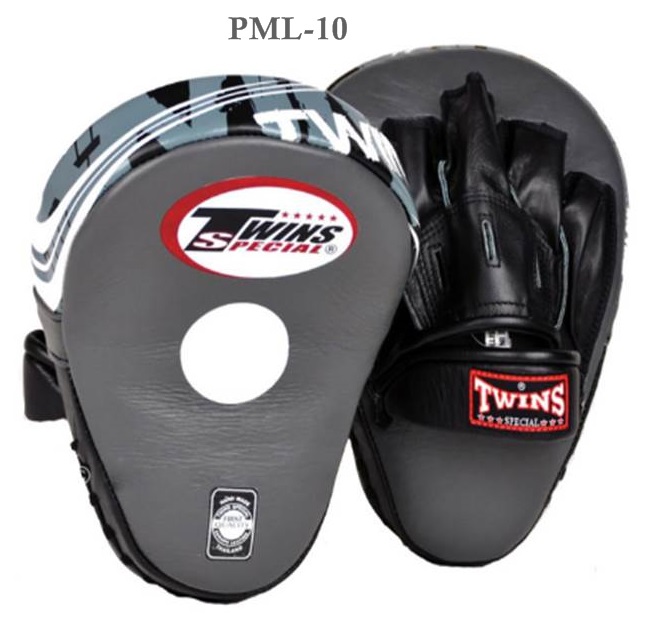 Twins Special Focus mitts  punching PML-10 Gray Genuine Leather for Training MuayThai MMA K1เป้ามือทวินส์ สเปเชี่ยล แบบทรงโค้ง สีเทา ดำ หนังแท้ สำหรับเทรนเนอร์ ใช้ฝึกซ้อมนักมวย