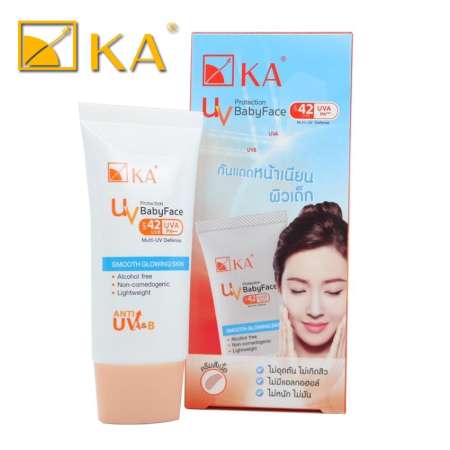 KA UV Protection BabyFace SPF 42 PA+++ Smooth Glowing Skin ครีมกันแดดหน้าเนียน เนื้อครีมสีเนื้อ ใช้แทนรองพื้นหรือบีบีทำให้แต่งหน้าติดทนนานขึ้น 15g (1 ขวด)