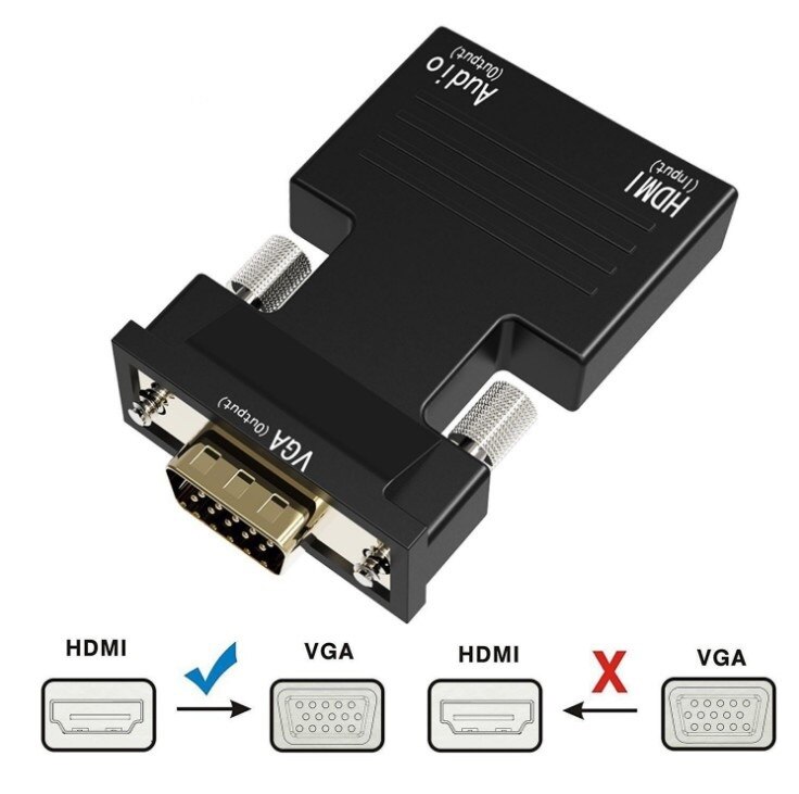 HDMI Female to VGA Male Converter+Audio Adapter Support 1080P Signal Output (Black)