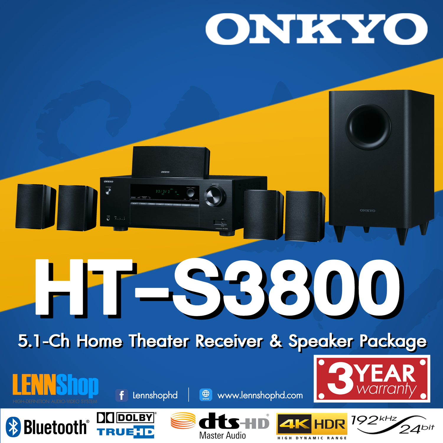 ONKYO HT-S3800 - Immersive 5.1-Channel Surround Sound Speaker System รับประกัน 3ปี ศูนย์ PowerBuy โดย LENNSHOP ตัวแทนจำหน่ายอย่างเป็นทางการ / ONKYO HTS3800 / onkyo 3800