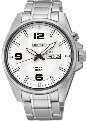 นาฬิกาข้อมือ ผู้ชาย SEIKO KINETIC Military รุ่น SMY135P1 หน้าปัดสีขาว  ขนาดตัวเรือน 41 มม ตัวเรือน สาย เป็น Stainless steel สามารถสำรองพลังงานนาน 6 เดือน