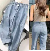 ภาพขนาดย่อของภาพหน้าปกสินค้าGirlJean Fashion Women's High Waist Drape Denim Wide Leg Trousers Loose Korean Version of The Trend of Wild Straight Slimming Casual Pants จากร้าน wardrobe บน Lazada ภาพที่ 1