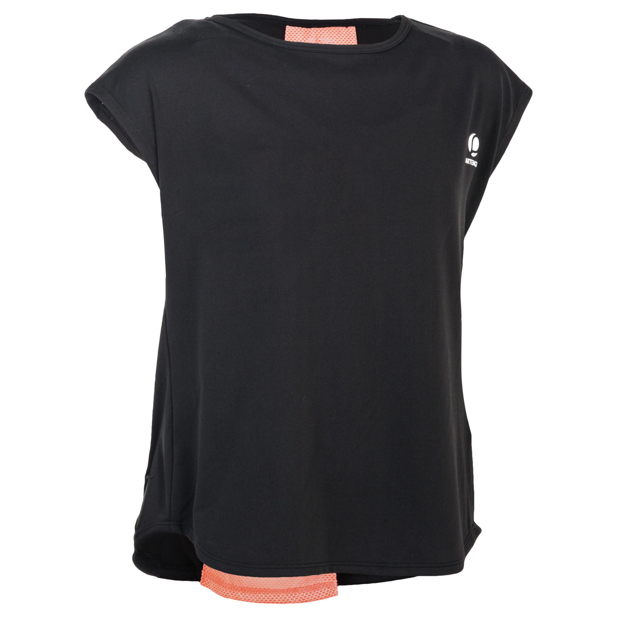 [ด่วน!! โปรโมชั่นมีจำนวนจำกัด] เสื้อยืดสำหรับเด็กผู้หญิงรุ่น 500 (สีดำ) สำหรับ เทนนิส พาเดิล
