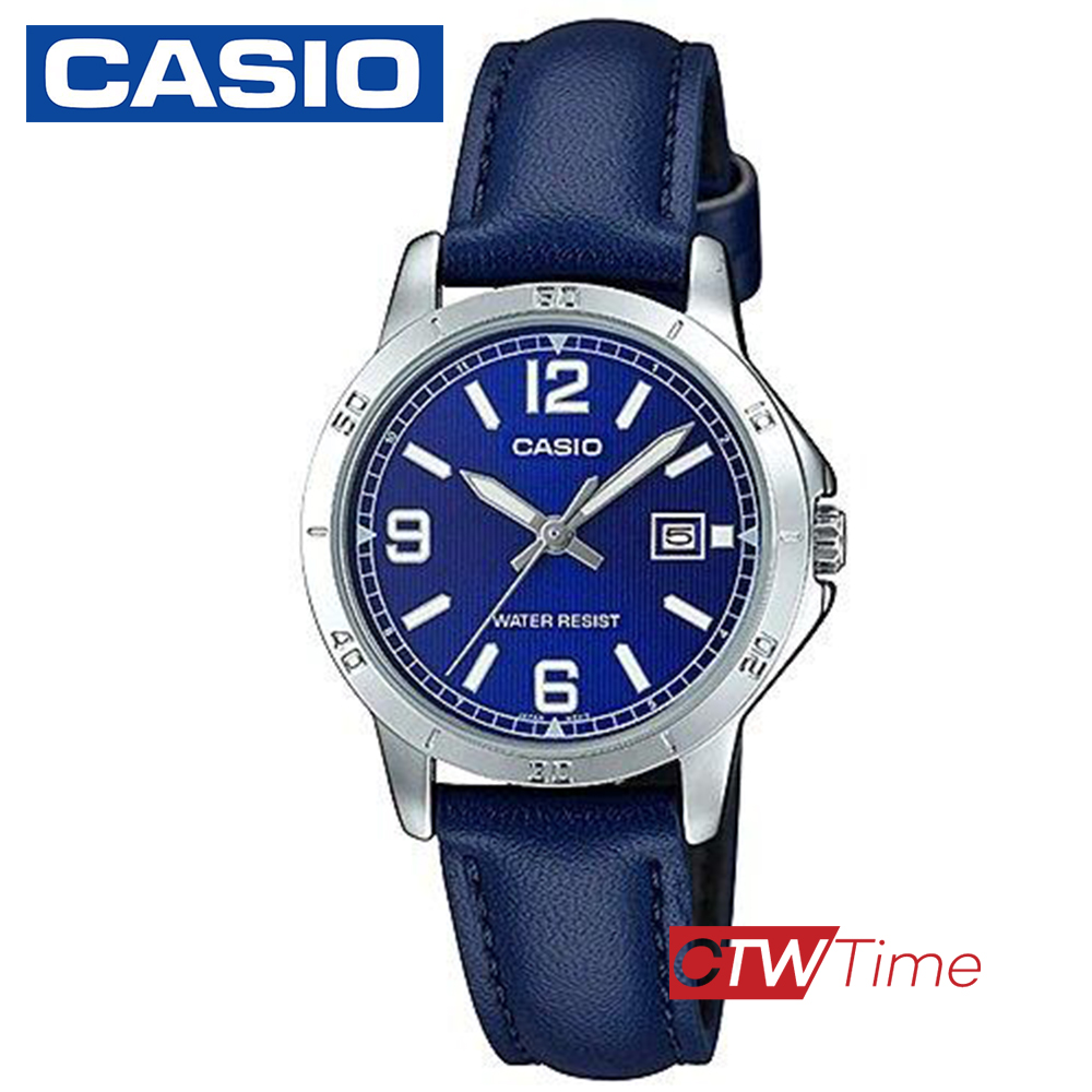 Casio Standard นาฬิกาข้อมือผู้หญิง สายหนัง รุ่น LTP-V004L-2BUDF (หน้าปัดสีน้ำเงิน)