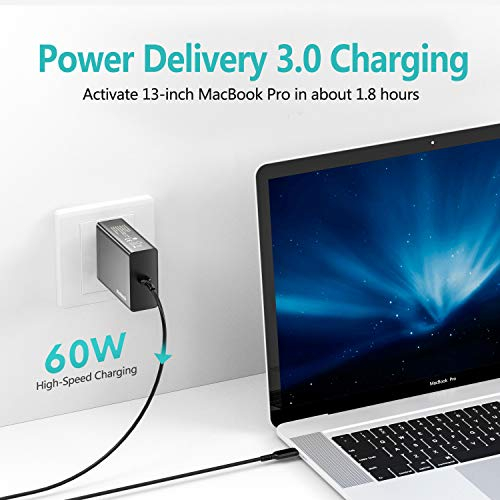 Nekteck 60W USB Type C Wall Charger with Power Delivery, Supply Adapter with Foldable Plug for