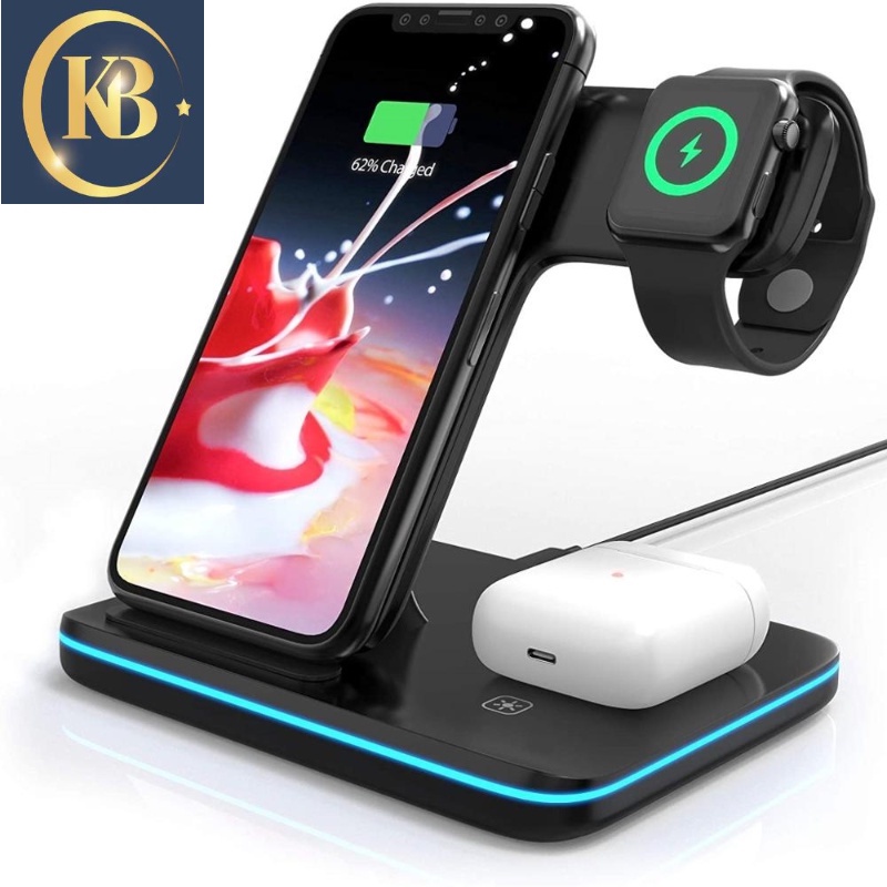 KB Wireless Charger 3 in 1 15W Fast Charge QI Wireless Phone Charger ...