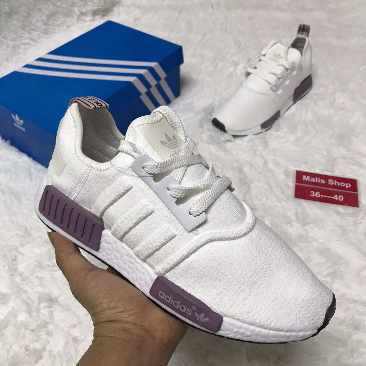 รองเท้าAd!das NMD R1 White&Purple Size (EU) 36-40 นุ่ม น้ำหนักเบา ...