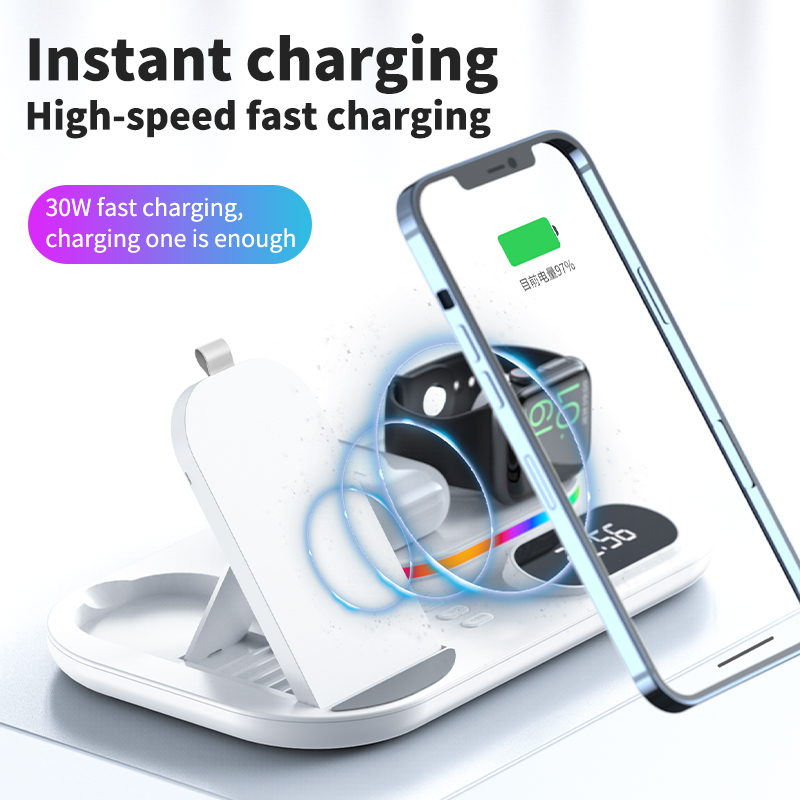 แท่นชาร์จไร้สาย A06 4 In 1 RGB LED Wireless Charging Station QI Fast