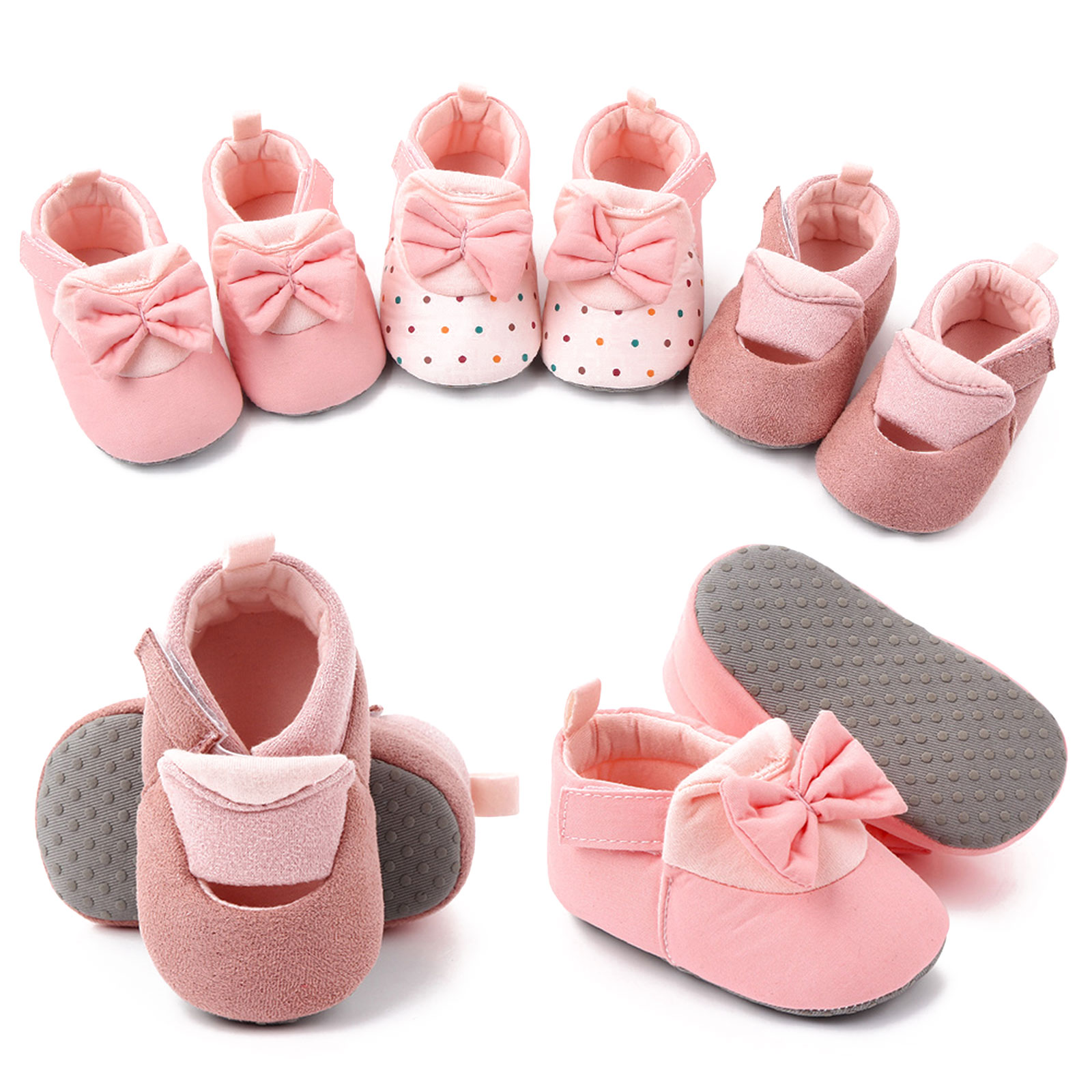 รองเท้ากันลื่นเด็กแรกเกิด Bowknot Cotton Shoes Prewalker Soft Sole Shoes