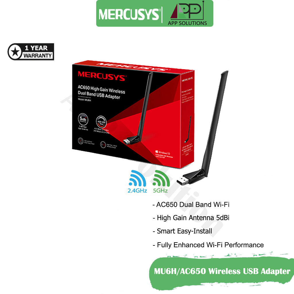 Mercusys(อะแดปเตอร์) Gain Wireless Dual Band Usb Adapter รุ่นmu6h(สินค้ารับประกัน1ปี)-App Solution. 