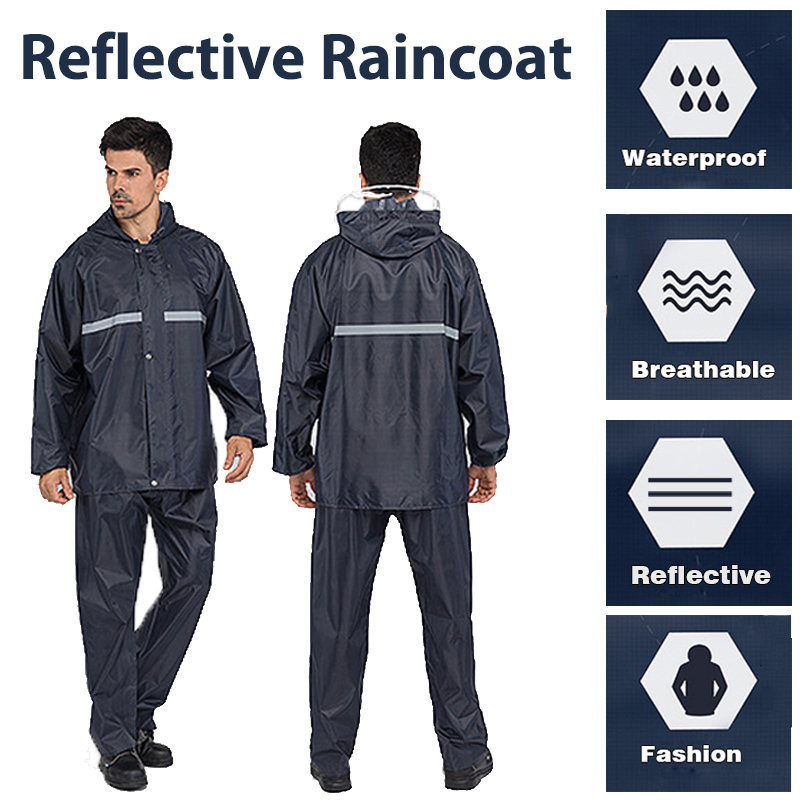 ชุดกันน้ำ ชุดกันฝน เสื้อกันฝน สีกรมท่า มีแถบสะท้อนแสง รุ่นหมวกติดเสื้อ Raincoat Rain Suit Solarz