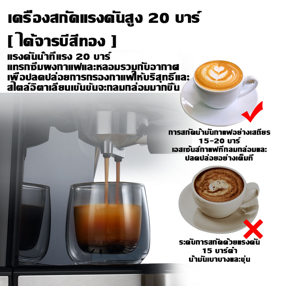 Airbot CM7000 เครื่องชงกาแฟเอสเปรสโซ Coffee Machine ,20 บาร์ เครื่องตีฟองนมแบบปรับได้ แท้งค์น้ำแบบถอดได้ 1.5 ลิตร