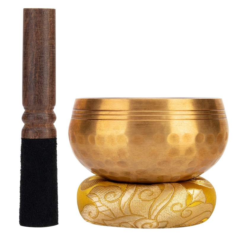 Tibetan Singing Bowl Set with New Dual-End Stroker Cushion for Meditation Yoga Spiritual Healing Mindfulness,Yellow