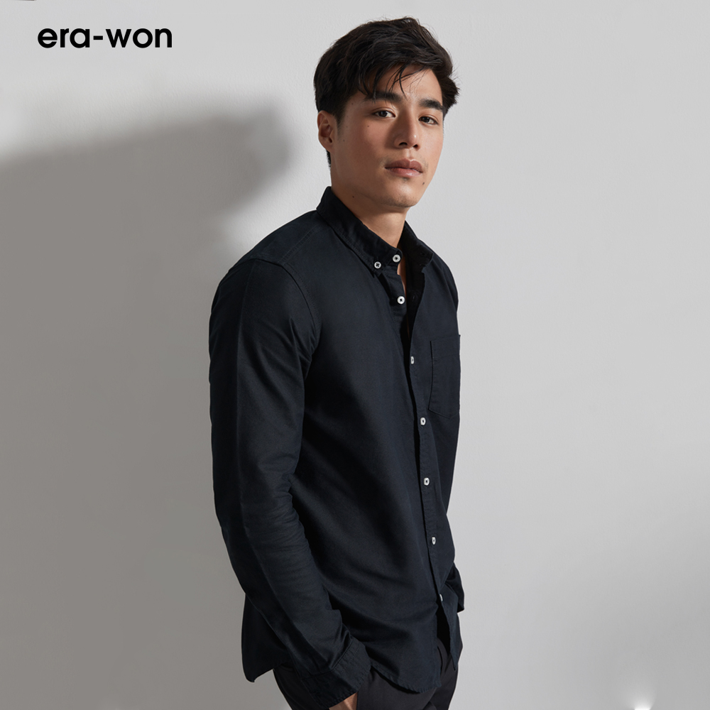 era-won เสื้อเชิ้ต ทรงสลิม Oxford Shirt สี Black