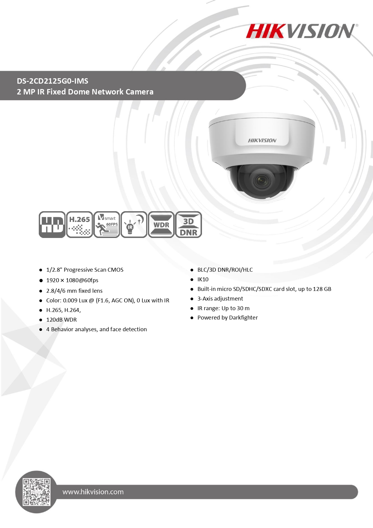 HIKVISION กล้องวงจรปิดรุ่น DS2CD2125G0IMS(2.8mm) กล้องวงจรปิดความ