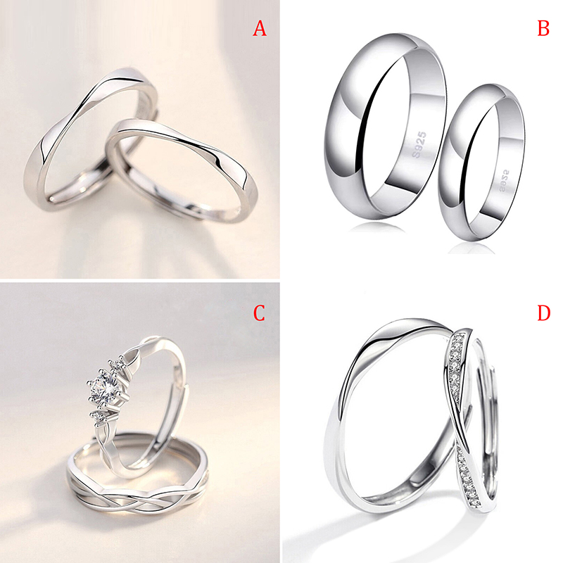 BAREN 1 Cặp Nhẫn Đôi, Tinh Thể Kim Cương Cưới Đồ Trang Sức Đính Hôn Có Thể Điều Chỉnh Nhẫn