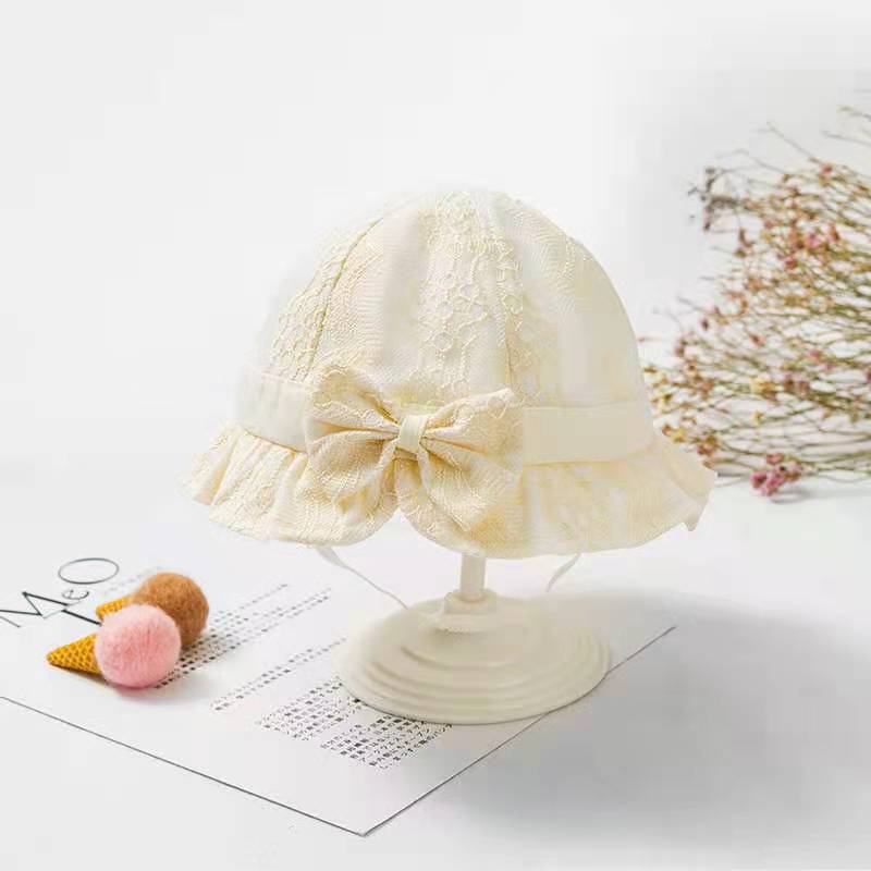 Babyonline(Y200)A1หมวกสำหรับเด็กอ่อนตกแต่งด้วยโบว์และดอกไม้ มีสายรัดคาง