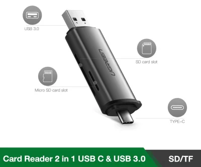 (ส่งจากไทย) UGREEN 50706 Card Reader 2in1 USB C/USB 3.0 SD Card/Micro SD(TF) การ์ดรีดเดอร์ 2in1 TYPE C/USB 3.0