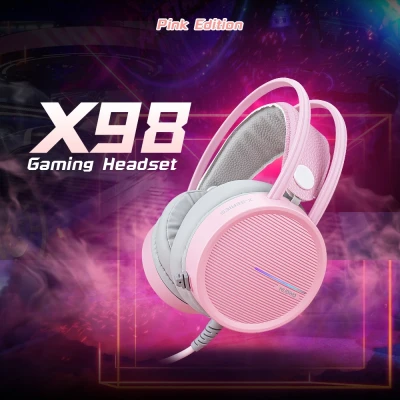 หูฟัง NUBWO Gaminng Headset X98 7.1 Virtual PINK Edition หูฟัง เกมส์มิ่ง X98 ระบบเสียง 7.1สีชมพู