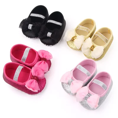 Newborn Baby Girls Bowknot Flats Princess Dress Shoes No-Slip First Walkers Shoe