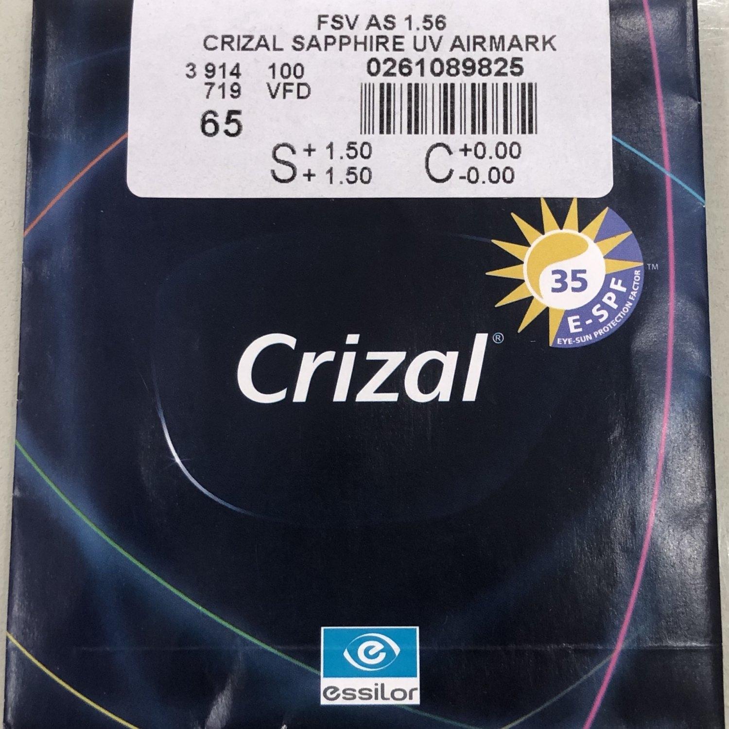 Essilor Crizal UV Sapphire 1.56AS UV เลนส์มัลติโค๊ต