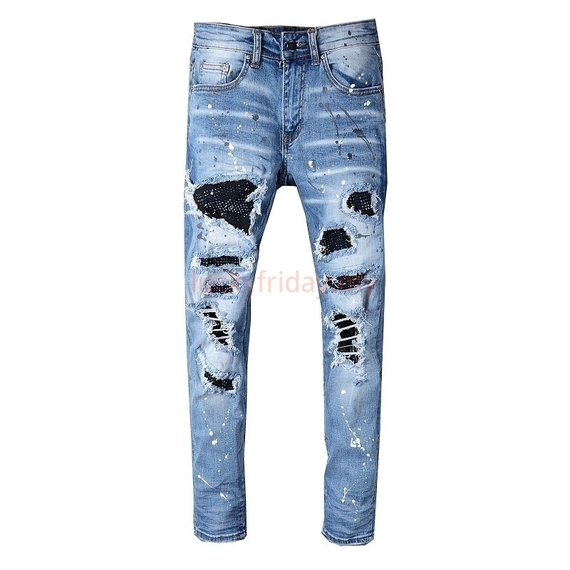 Men's Hip Hop Ripped Jeans - New Slim Fit Hole Men's Zipper Pencil Pants (1U9)
