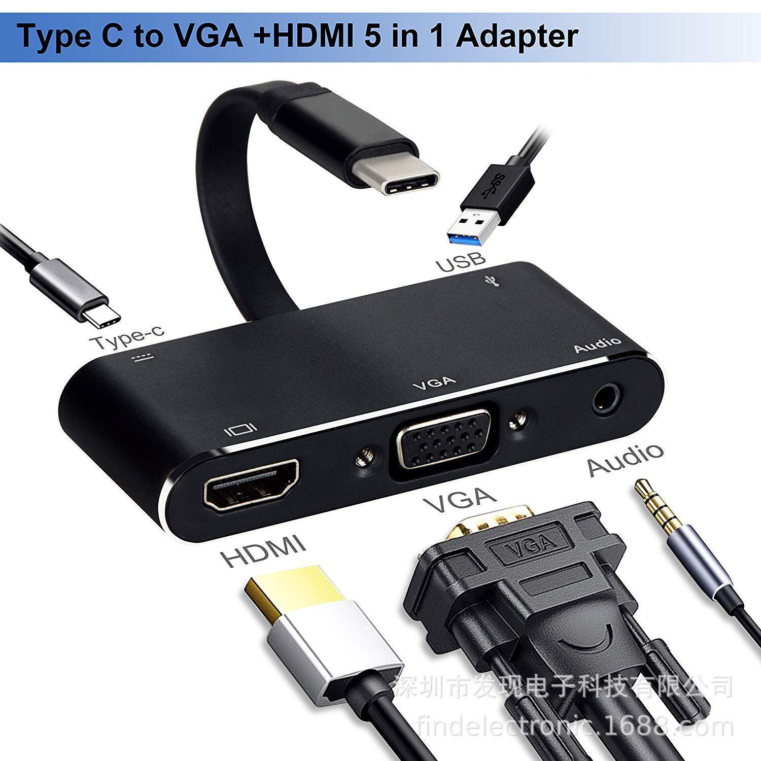 USB C to HDMI Adapter 4K 5 in 1 Type-C to HDMI / VGA / Audio / USB 3.0 Port + USB C Female Port Converter