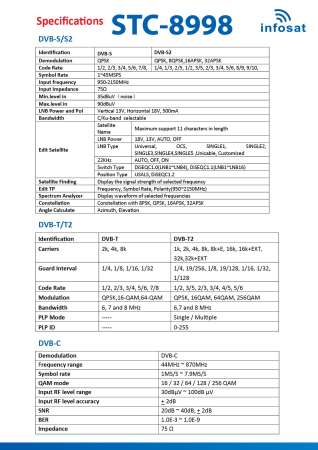 Infosat เครื่องวัดสัญญาณดาวเทียม 4 in 1 สำหรับดาวเทียม/เสาอากาศ/เคเบิล รุ่น STC-8998+